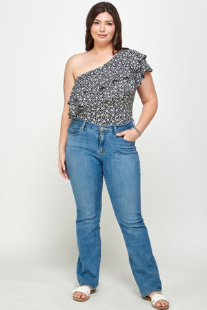 Plus Size Ditsy Floral One Shoulder Bodysuit