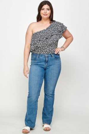Plus Size Ditsy Floral One Shoulder Bodysuit