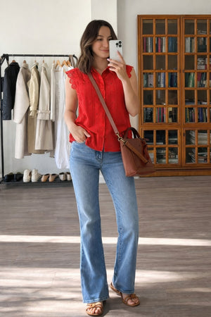 Timeless Cotton Eyelet Lace Button-front Blouse