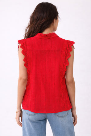 Timeless Cotton Eyelet Lace Button-front Blouse