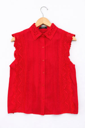 Timeless Cotton Eyelet Lace Button-front Blouse
