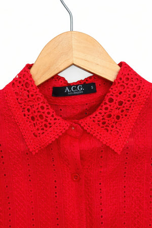 Timeless Cotton Eyelet Lace Button-front Blouse
