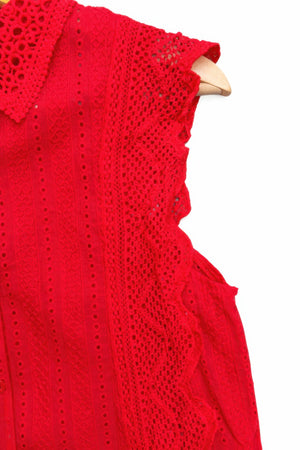Timeless Cotton Eyelet Lace Button-front Blouse