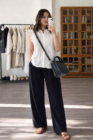 Timeless Cotton Eyelet Lace Button-front Blouse