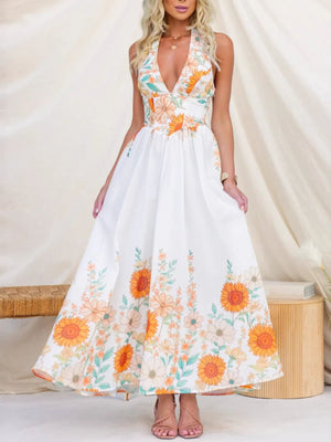 Floral Print Halter Neck Maxi Dress