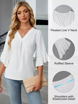 V-Neck Ruffle Sleeve Blouse
