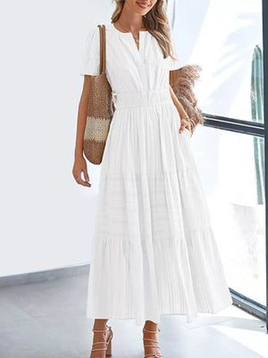 Full Size Short Sleeve Tiered Midi Dress Plus Size