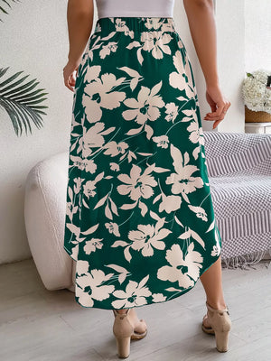 Floral Print Ruffle Hem Asymmetrical Skirt