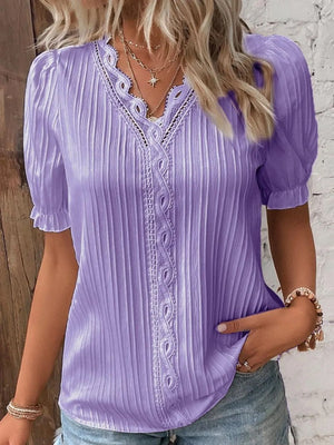 Full Size Lace Detail V-Neck Blouse Plus Size
