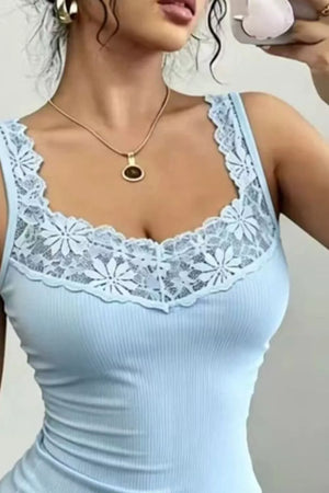 Lace Trim Fitted Tank Top