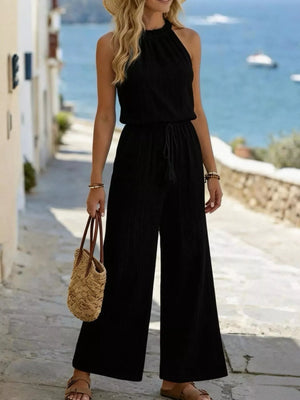 Full Size Tassel Sleeveless Wide Leg Jumpsuit Plus Size