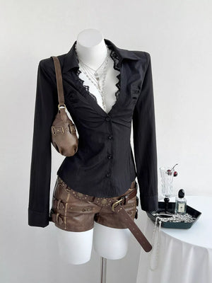 Lace Trim Slim Fit Shirt