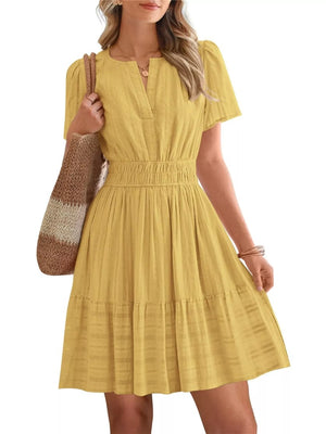 Short Sleeve Smocked Waist Tiered Dress