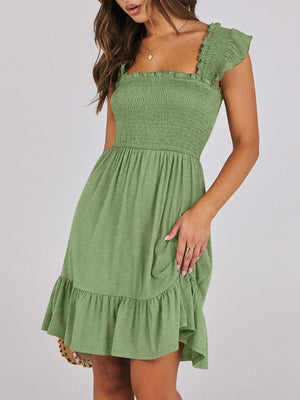 Smocked Ruffle Hem Mini Dress