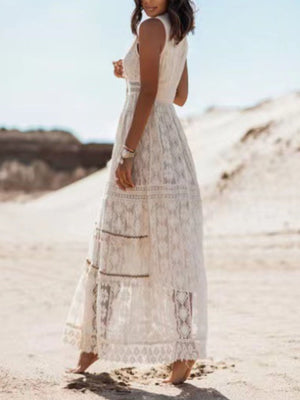 Lace V-Neck Sleeveless Maxi Dress