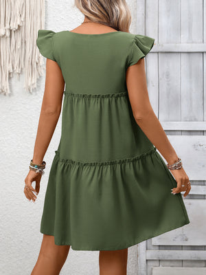 Ruffle Sleeve Tiered Mini Dress
