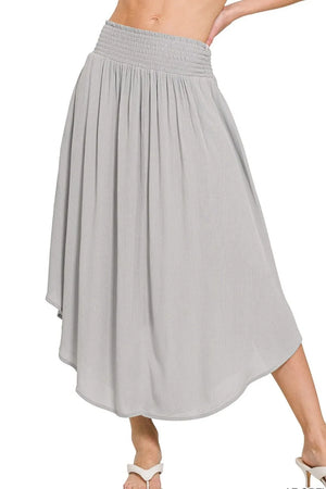 Zenana Woven Crinkle Smocked Waist Maxi Skirt W Pockets