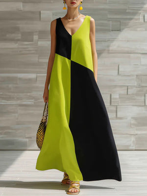 Color Block Sleeveless Maxi Dress