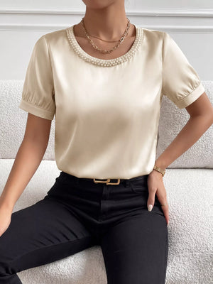 Pearl Trim Satin Bodysuit