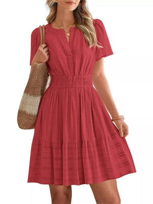 Short Sleeve Smocked Waist Tiered Dress