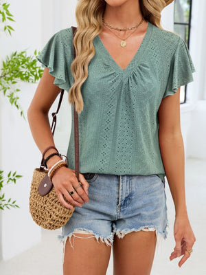 V-Neck Flutter Sleeve T-Shirt