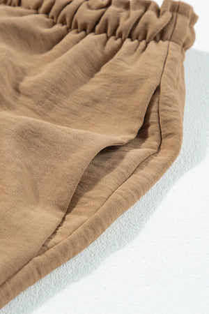 Drawstring Frilled Waist Wide Leg Utility Trousers