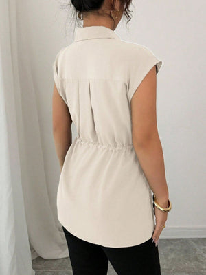 Drawstring Waist Cap Sleeve Shirt