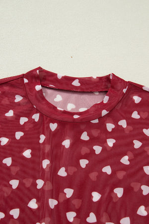 Sheer Heart Print Fitted Top