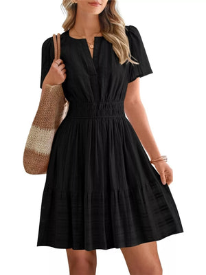 Short Sleeve Smocked Waist Tiered Dress
