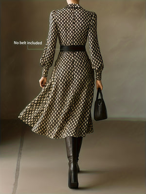 Printed Long Sleeve Midi Dress