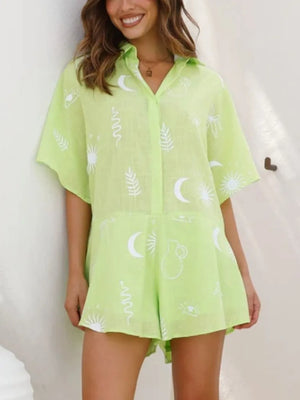 Printed Collared Neck Half Sleeve Romper