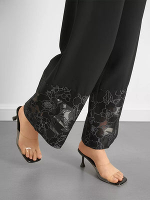 Floral Lace Hem Wide Leg Pants