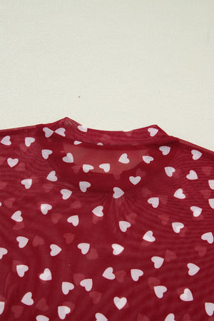Sheer Heart Print Fitted Top